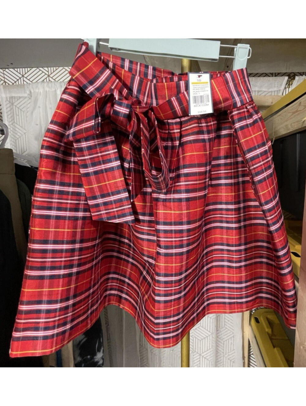 NWT Crown & Ivy Red Plaid Holiday Skirt | Size 10 | Festive Bow Front Mini
